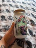 Frankenstein pinup 16oz frosted glass tumbler