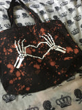 skeleton heart bleached tote bag