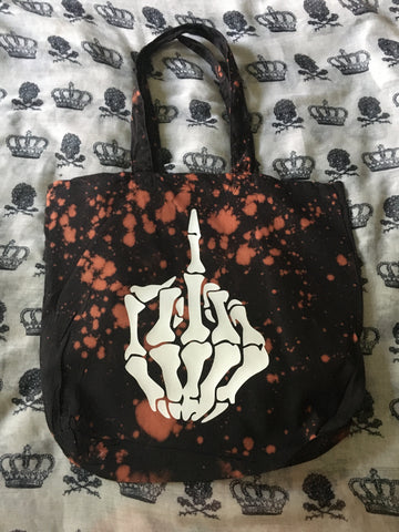 Middle finger skeleton bleached tote bag