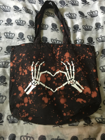 skeleton heart bleached tote bag