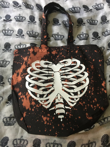 Heart skeleton bleached tote bag