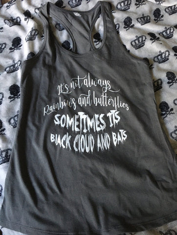 Black clouds and bats ￼racerback tank top