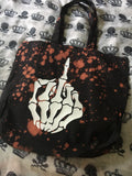 Middle finger skeleton bleached tote bag